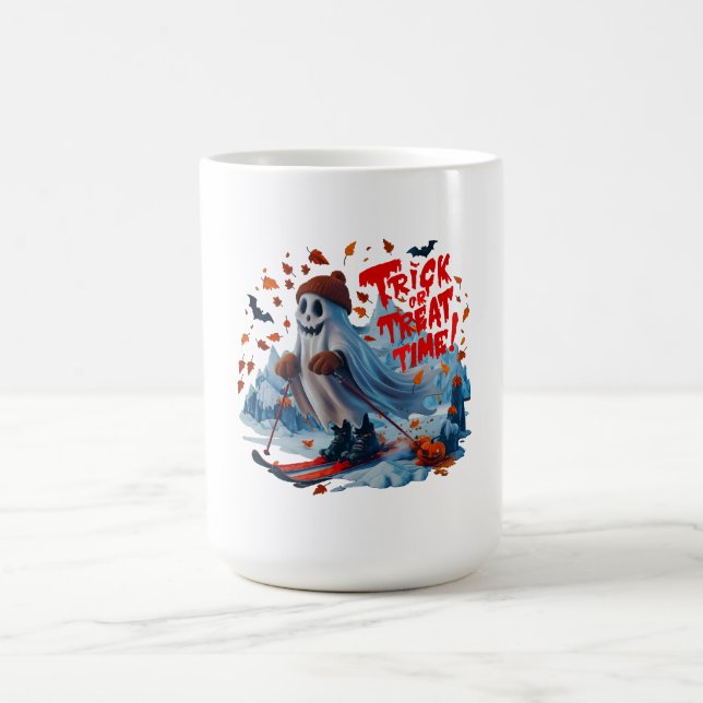 Mug Trick or Treat Time : Ghost Skiing Fun Design (Centre)