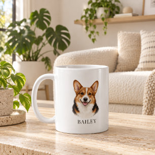Mug Tricolor Corgi à tête rousse personnalisé Nom & An