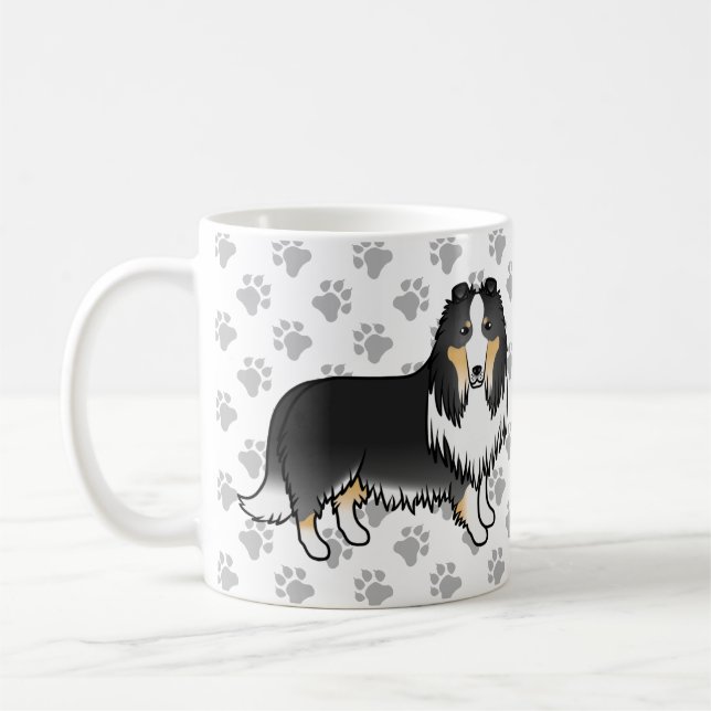 Mug Tricolor Rough Collie Cute Cartoon Chien & Pâtes (Gauche)