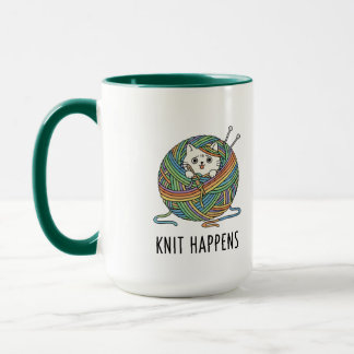 Mug Tricot amusant Fil de chat Art "Knit Happens" Impr