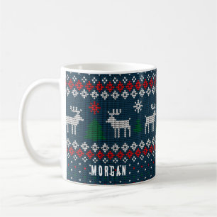 Mug Tricot Motif Pins de Noël Cerfs sur mesure