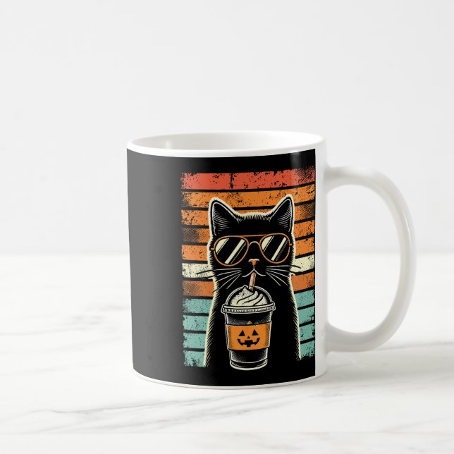 Mug Tricoter Ou Traiter Chat Noir Hipster Funny Hallow (Droite)