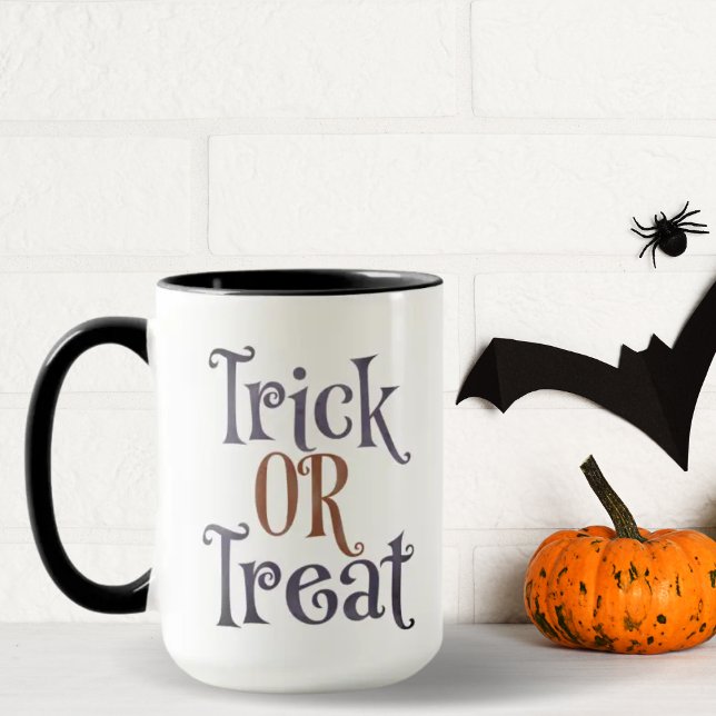 Mug Tricoter ou traiter l'Halloween orange et violet (Créateur téléchargé)