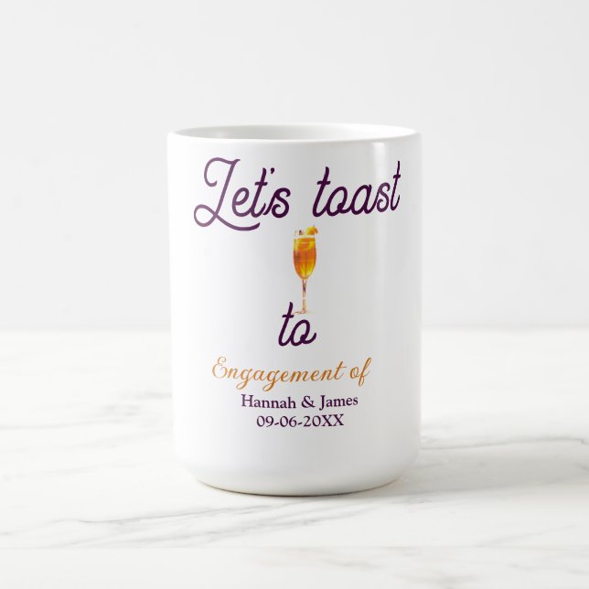 Mug Trinquons à nom de la fête de fiançailles date ver (Centre)