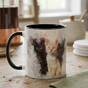 Mug Trio à l'aquarelle de mignons chatons noirs et ora