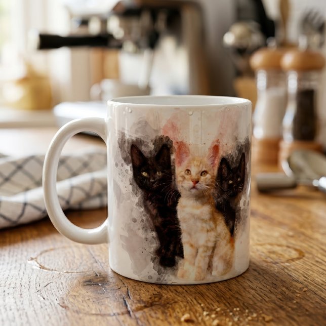 Mug Trio aquarelle de mignons chatons noirs et orange (Watercolor Trio of Cute Black and Orange Kittens. Coffee Mug)