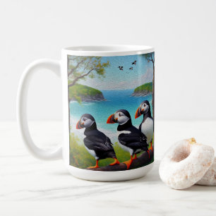 Mug Trio côtier : Trois Puffins à la plage d'Oils