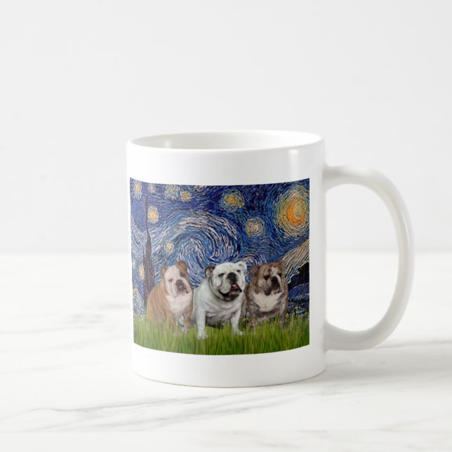 Mug Trio de Bulldog Anglais - Nuit Étoilée (Droite)