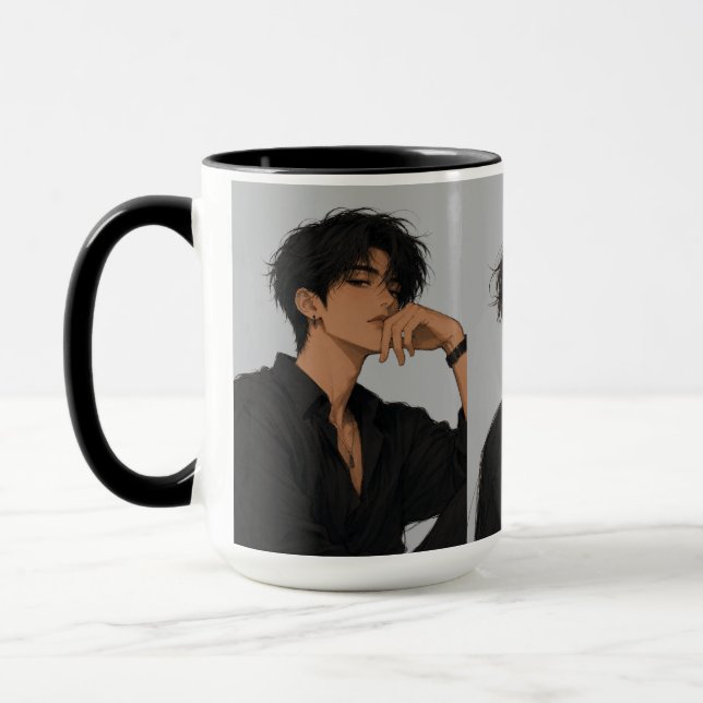 Mug Trio de garçons anime esthétiques avec accent noir (Gauche)