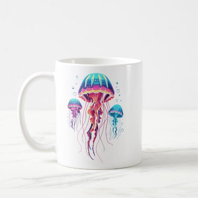 Mug Trio de Méduses Bioluminescentes Néon Esthétique (Gauche)