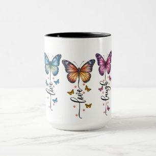 Mug Trio de papillons colorés avec citation Vivre Aime