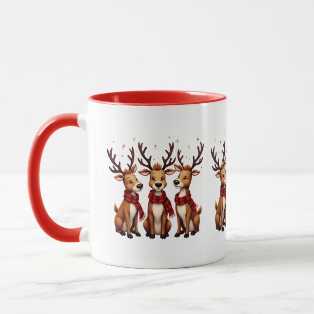Mug Trio de rennes de Noël mignons avec des écharpes à (Gauche)