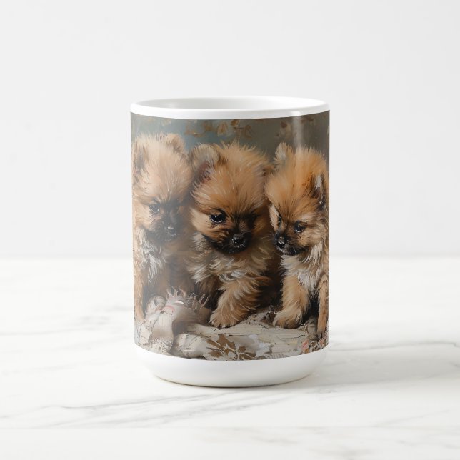 Mug Trio Poméranien de chiot Vintage (Centre)