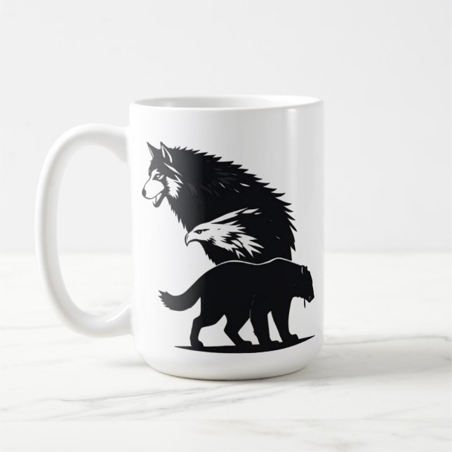 Mug Trio Sauvage : Silhouette de Loup, Aigle et Ours (Gauche)