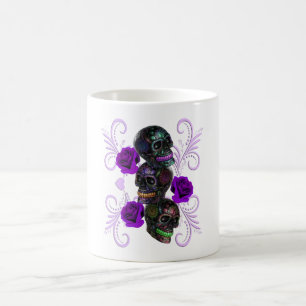 Mug Triple Jour Noir Des Crânes Morts Roses Violets