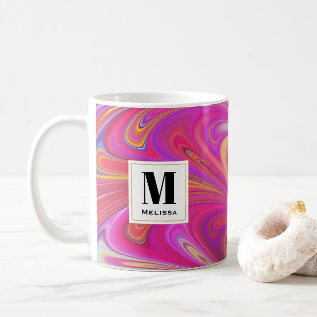 Mug Trippy rose et orange Tourbillonnant design Monogr (Avec donut)