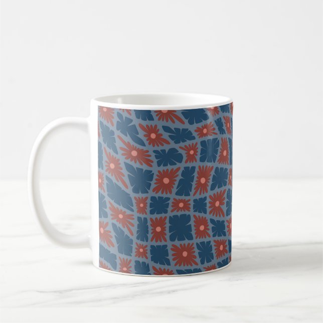 Mug Trippy super 60s Flower Checks Blue Red (Gauche)