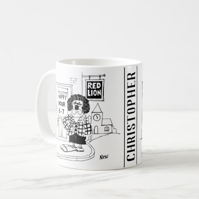 Mug Triste clown devant un pub en attendant une bonne  (Devant gauche)
