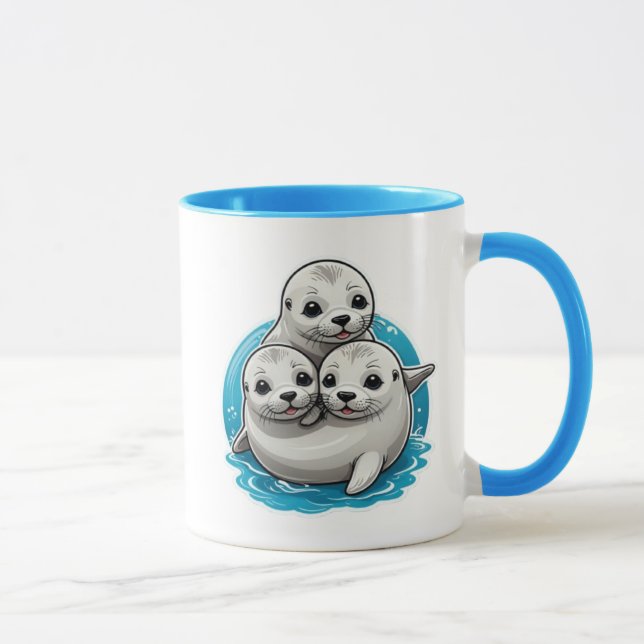 Mug Trois adorables bébés phoques aux grands yeux. (Droite)