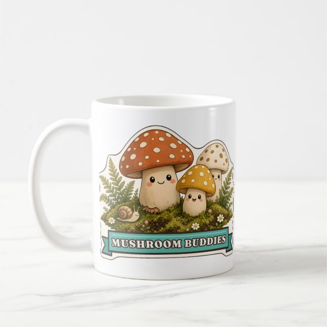 Mug Trois amis champignons souriants de la forêt (Gauche)