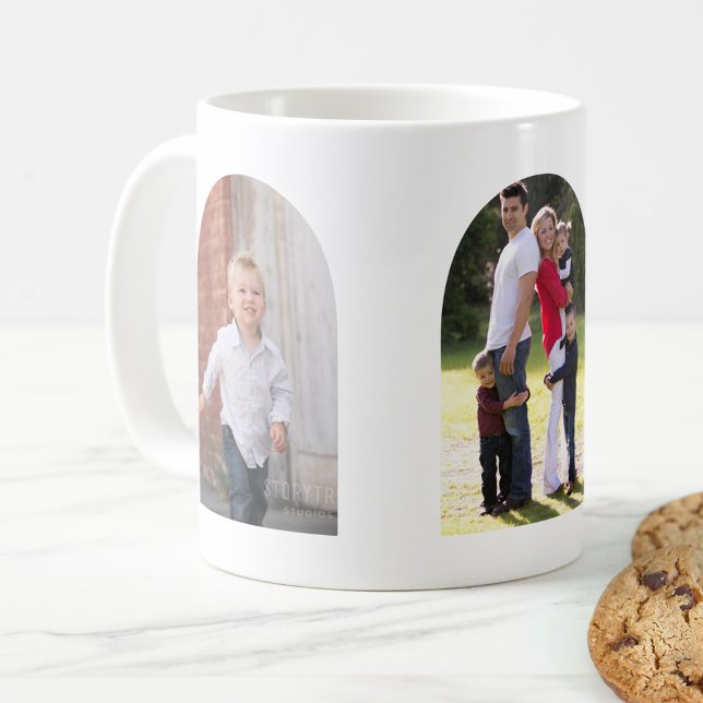 Mug Trois Arcs photo (Coffee mug with your three photos in modern arch shapes.)