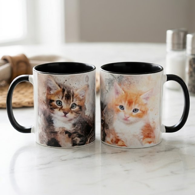 Mug Trois beaux et mignons chatons aquarelle (Three beautiful and cute kittens watercolor. mug)