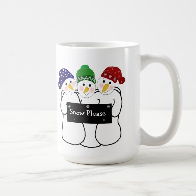 Mug Trois bonshommes de neige avec un panneau de neige (Droite)