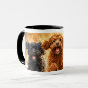 Mug Trois Caniches en Course, Art Aquarelle, Chien Mig