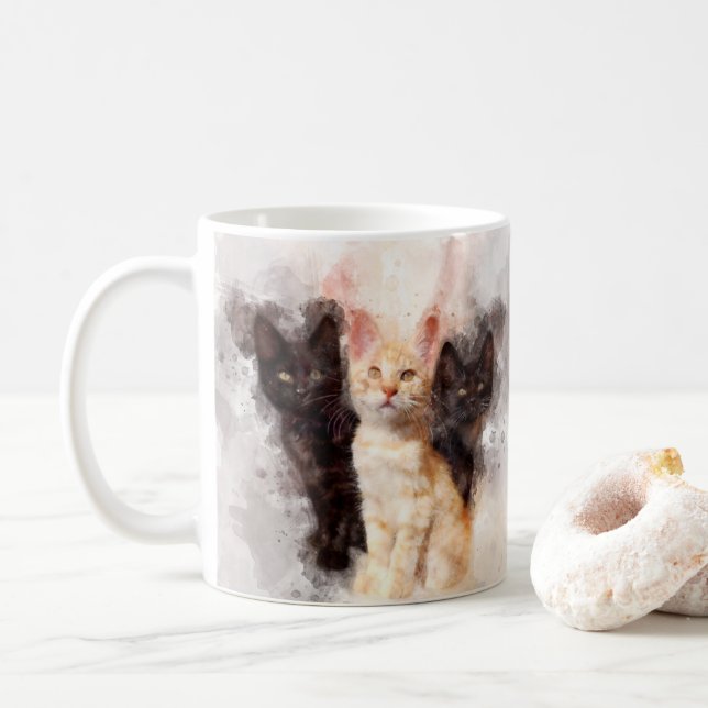 Mug Trois chatons mignonnes et belle aquarelle (Avec donut)