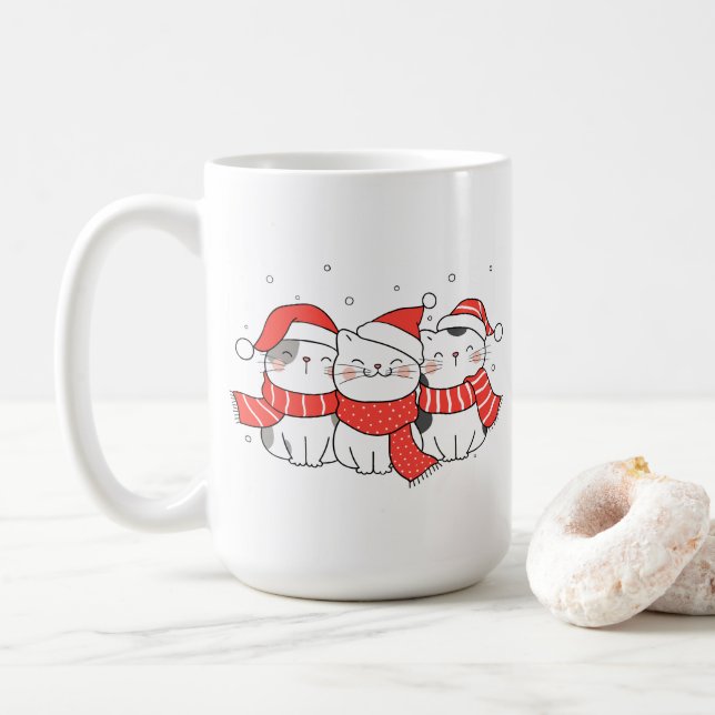 Mug Trois chats de Noël en Casquette et Écharpes (Avec donut)