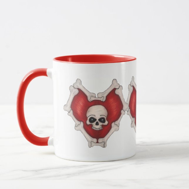 Mug Trois Coeurs rouges gothiques connectés crâne et o (Gauche)