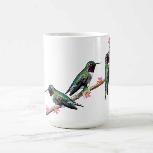 Mug Trois colibris perchés sur une branche d'une fleur (Centre)