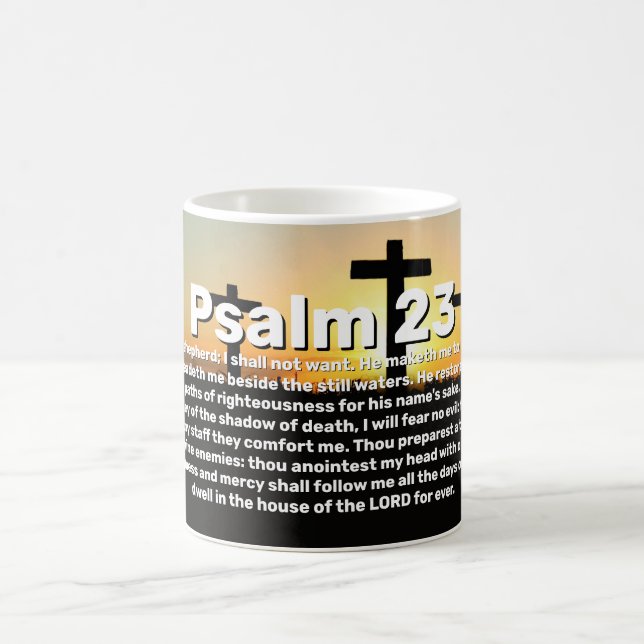 Mug Trois Croix Psaume 23 Coucher de soleil Bible Vers (Centre)