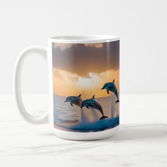 Mug Trois Dauphins Tournant Au Coucher Du Soleil, (Gauche)