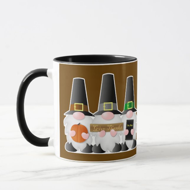 Mug Trois Gnomes de pèlerins de Thanksgiving (Gauche)