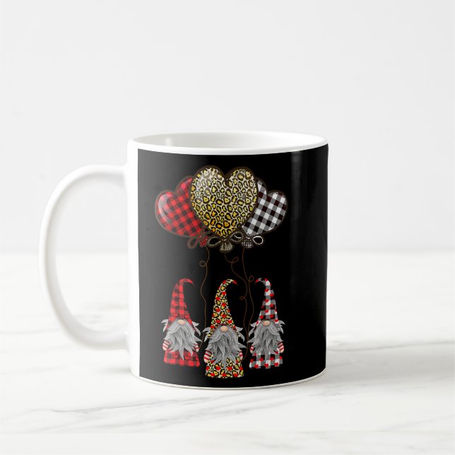 Mug Trois Gnomes tenant des coeurs Rouge Plaid Léopard (Gauche)