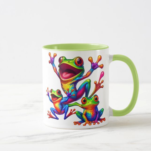 Mug Trois grenouilles joyeuses aux couleurs éclatantes (Droite)