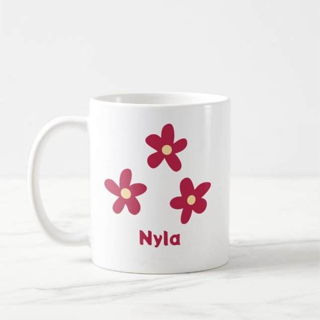 Mug Trois gribouillis de fleurs rouges avec nom ou aut (Gauche)