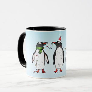 Mug Trois manchots de Noël festifs avec nom personnali