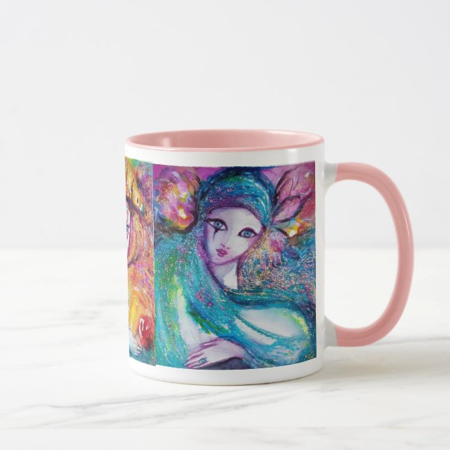 MUG TROIS MASQUES DE CARNAVAL EN BLEU ROUGE ET JAUNE (Droite)