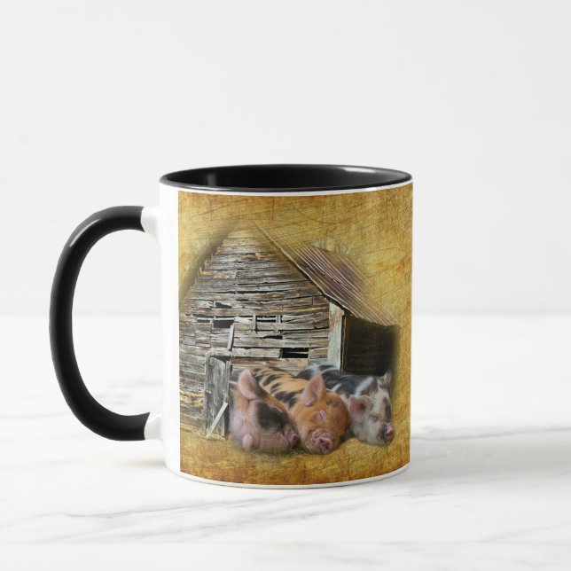 Mug Trois Petits Cochons À La Grange Rustique Snoozing (Gauche)