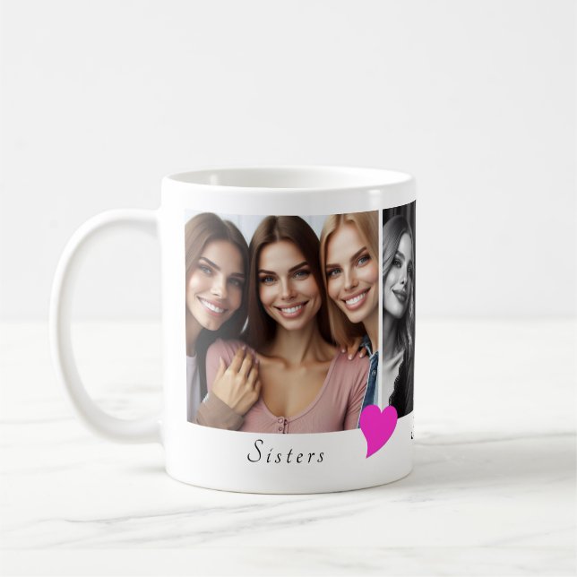 Mug Trois Photos Personnalisées, Coeurs Soeurs, Amis (Gauche)