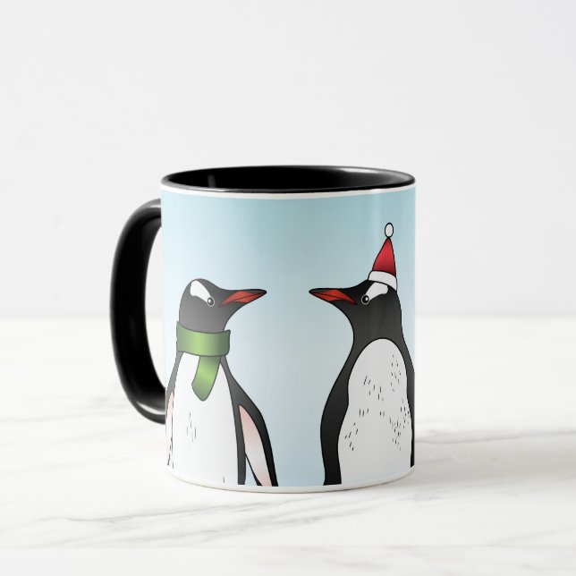 Mug Trois Pingouins Gentoo De Noël Avec Un Nom Personn (Devant gauche)