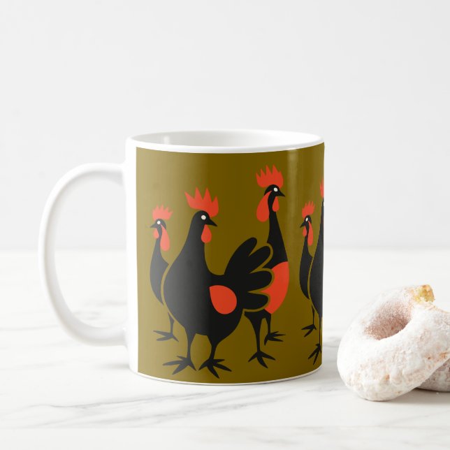 Mug Trois poules françaises rétro Découpe mi-siècle 4 (Avec donut)