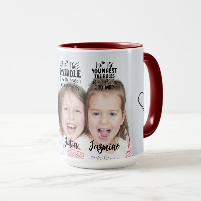 Mug Trois sœurs citation de sœur portrait typographie  (Devant droit)