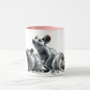 Mug Trois souris grises en 3D cherchent à manger.