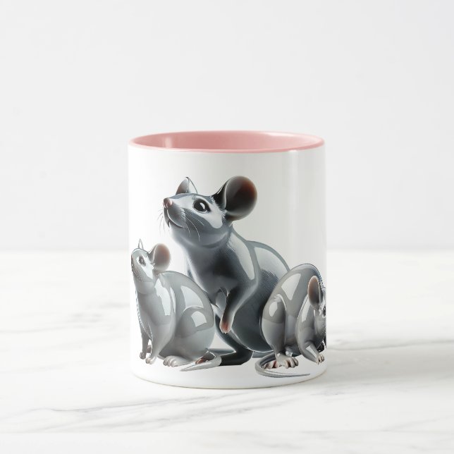 Mug Trois souris grises en 3D cherchent à manger. (Centre)