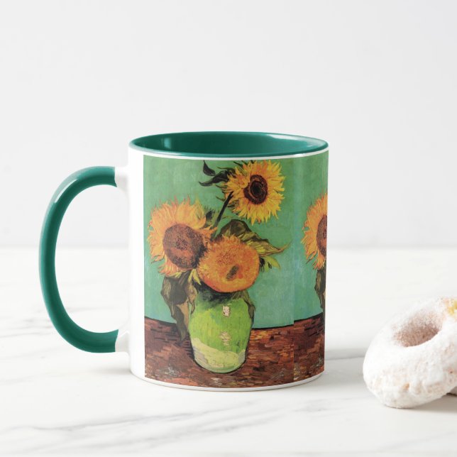 Mug Trois tournesols dans un vase par Vincent van Gogh (Avec donut)