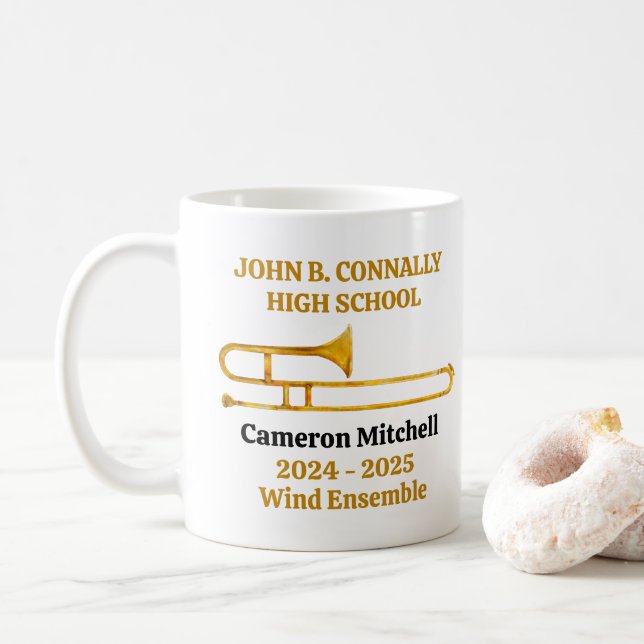 Mug Trombone High School Band Gold Personalized (Avec donut)