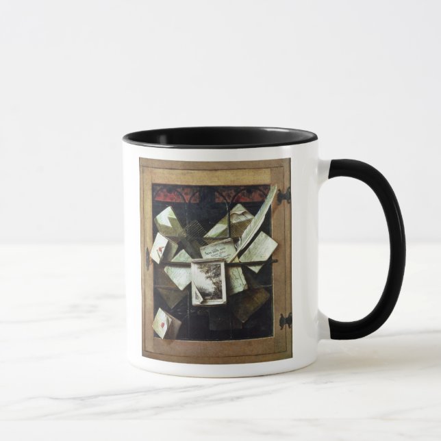 Mug Trompe - l ' oeil avec les lettres et les carnets, (Droite)